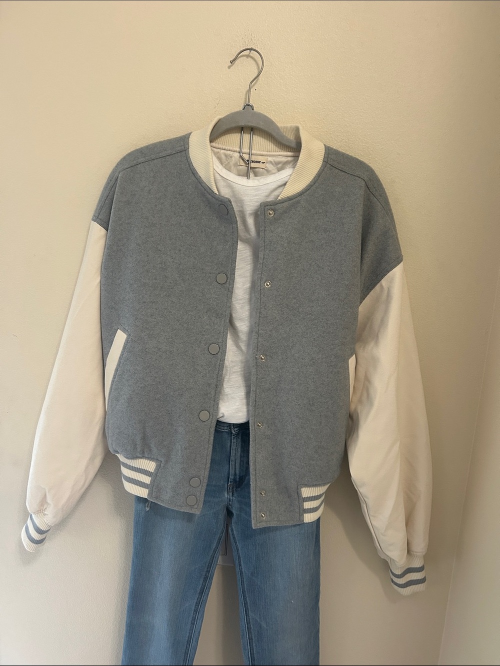 Eesome Los Angeles Slate blue and White Varsity Jacket with faux leather sleeve